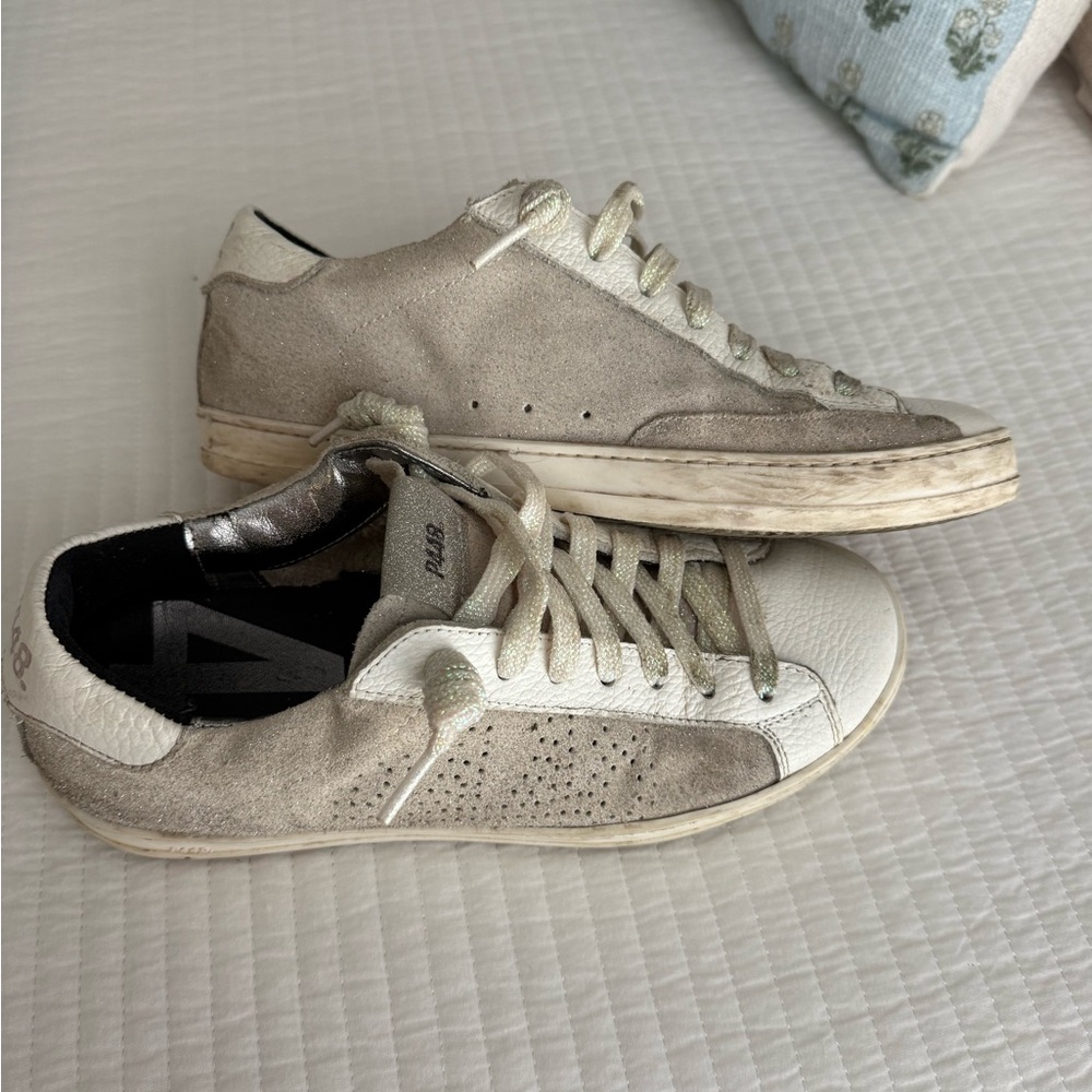 P448 LOW TOP SNEAKERS WOMENS LACE UP GLITTER LEATHER